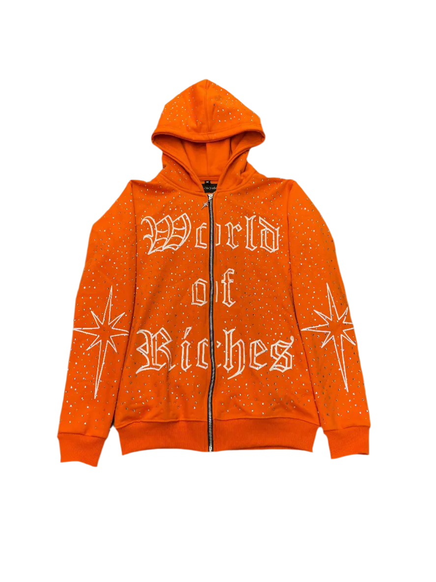 Orange World Of Riches Rhinestone Hoodie